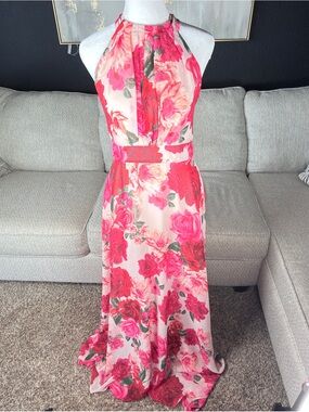 Eliza J Pink Floral Halter Maxi Dress